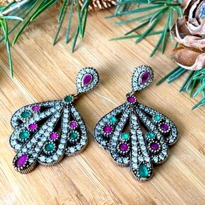 925 Sterling Silver, Emerald, Ruby & Topaz drop Earrings